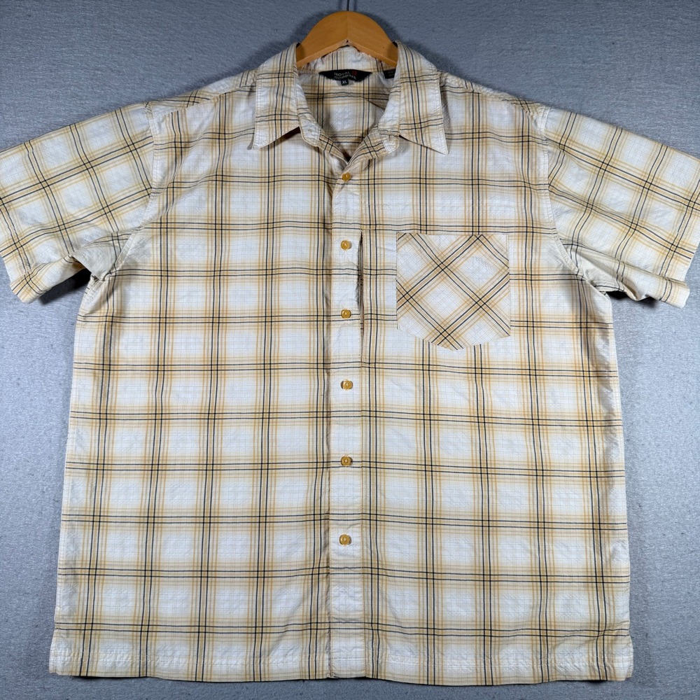 Royal Robbins Men XL Short Sleeve Plaid Button Down Hiking Shirt Yellow ROYP-S04